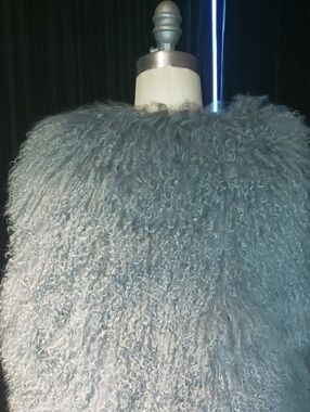 DVF light Grayish/blue Genuine Mongolian Lamb Wool  Fur Maxi Vest